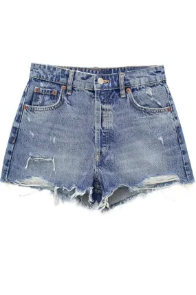 Isabelle retro washed hole high waist denim shorts