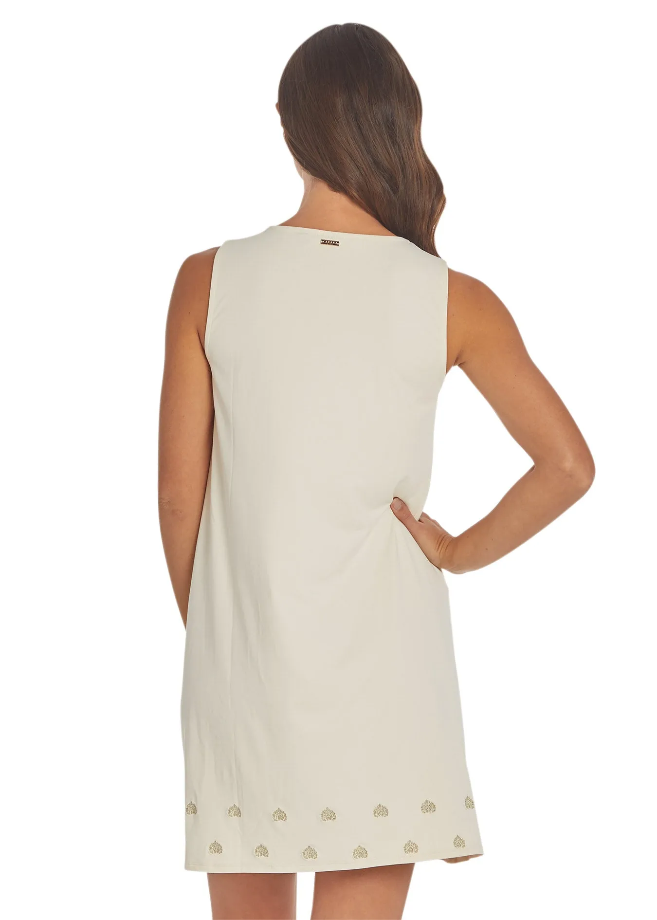 Ivory Metallic Sleeveless Shift Dress