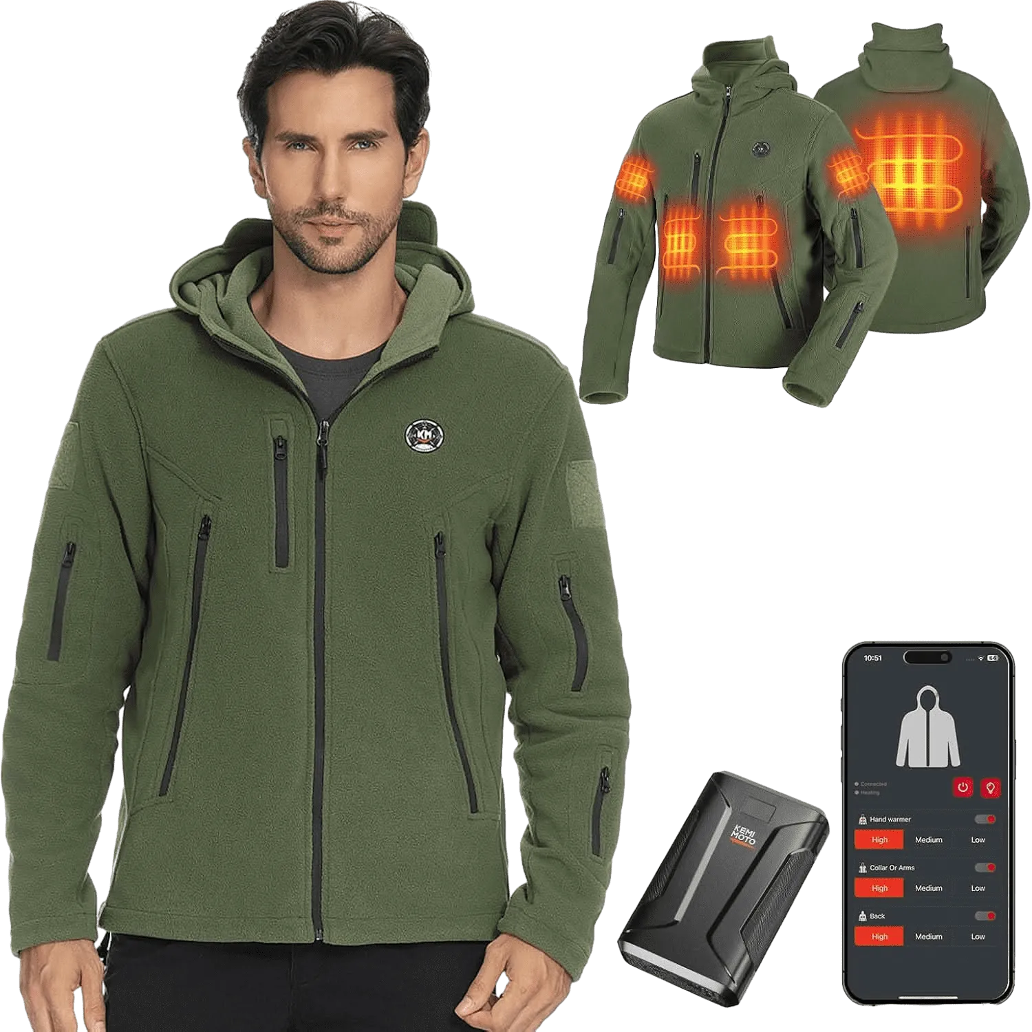 KEMIMOTO Electric Hooded Sweatshirt with 12V 20000mAh Battery Pack