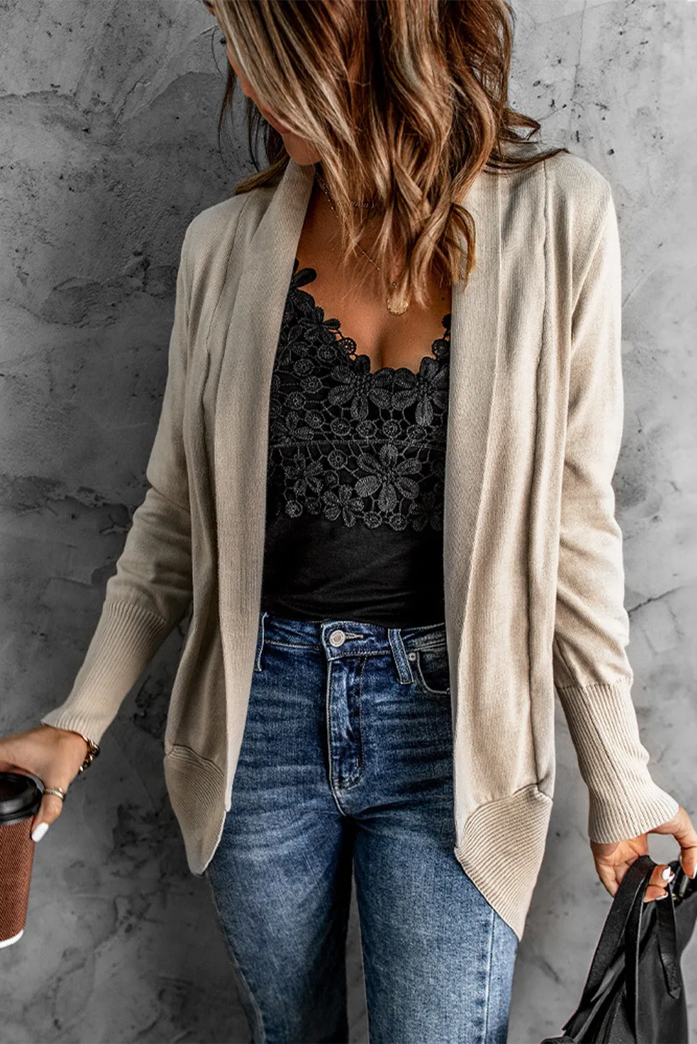 Khaki Super Soft Long Sleeve Open Cardigan