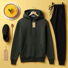 Lemon Tart Mens Plain Hoodie and Jogger Pants Set - LTMPHJPS1 - Dark Green Black