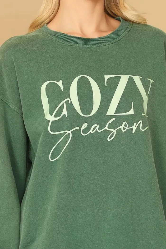 Long Sleeve Cozy Season Print Top