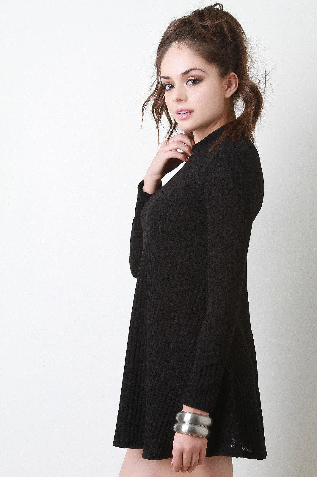 Long Sleeve Ribbed Knit Shift Dress