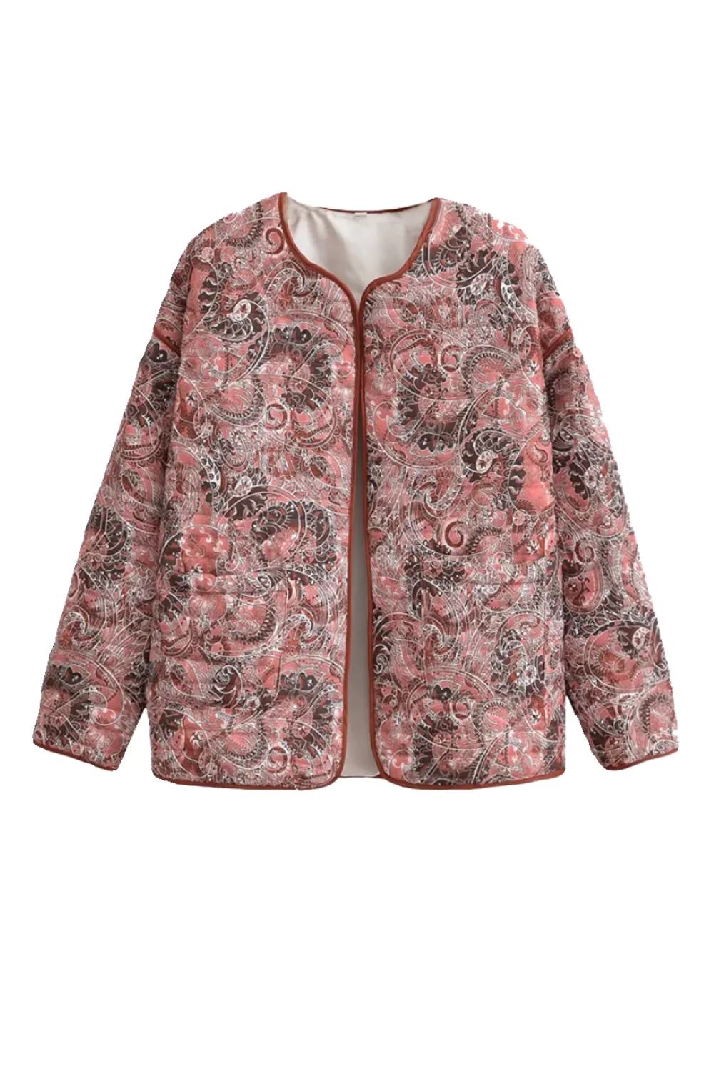 'Madeline' Paisley Pattern Open Front Quilted Jacket