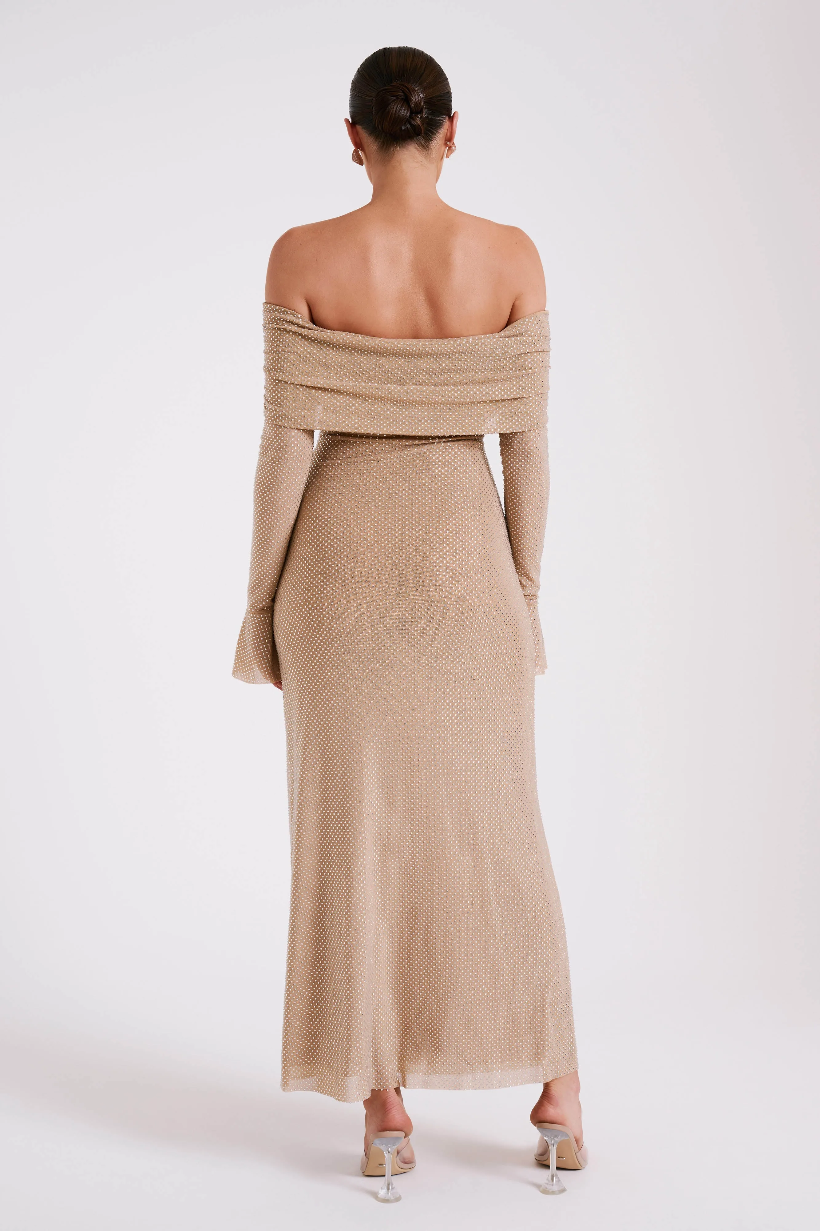 Marcel Off Shoulder Diamante Maxi Dress - Nude