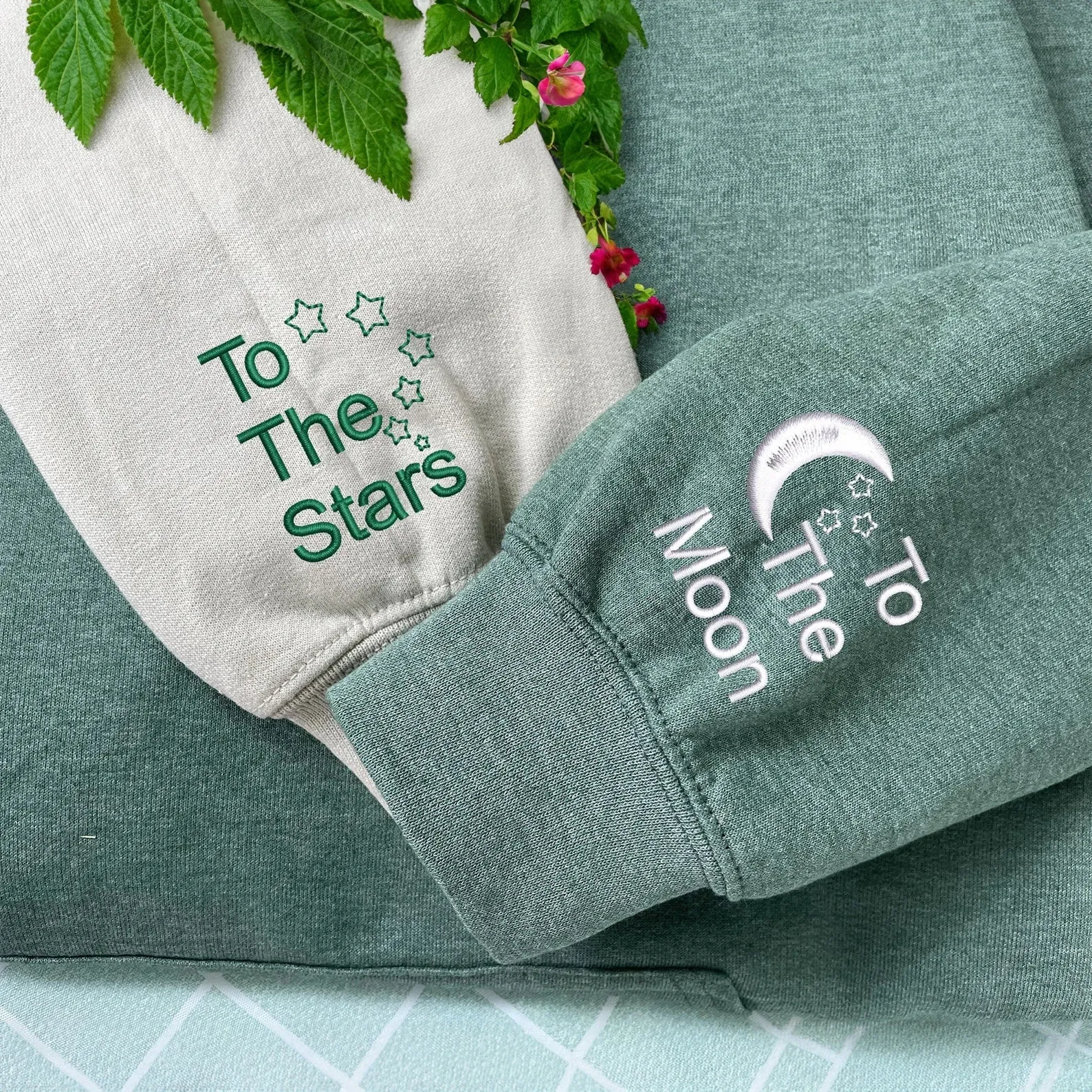 Matching Couple Hoodies - "To The Moon & Stars" Custom Embroidered Couples Matching Hoodies