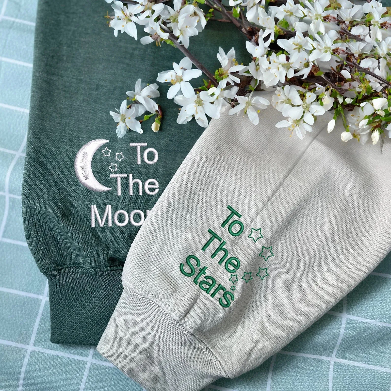 Matching Couple Hoodies - "To The Moon & Stars" Custom Embroidered Couples Matching Hoodies