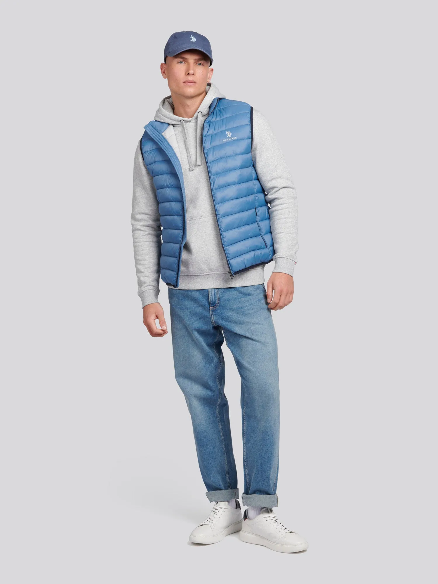 Mens Bound Quilted Gilet in Blue Horizon