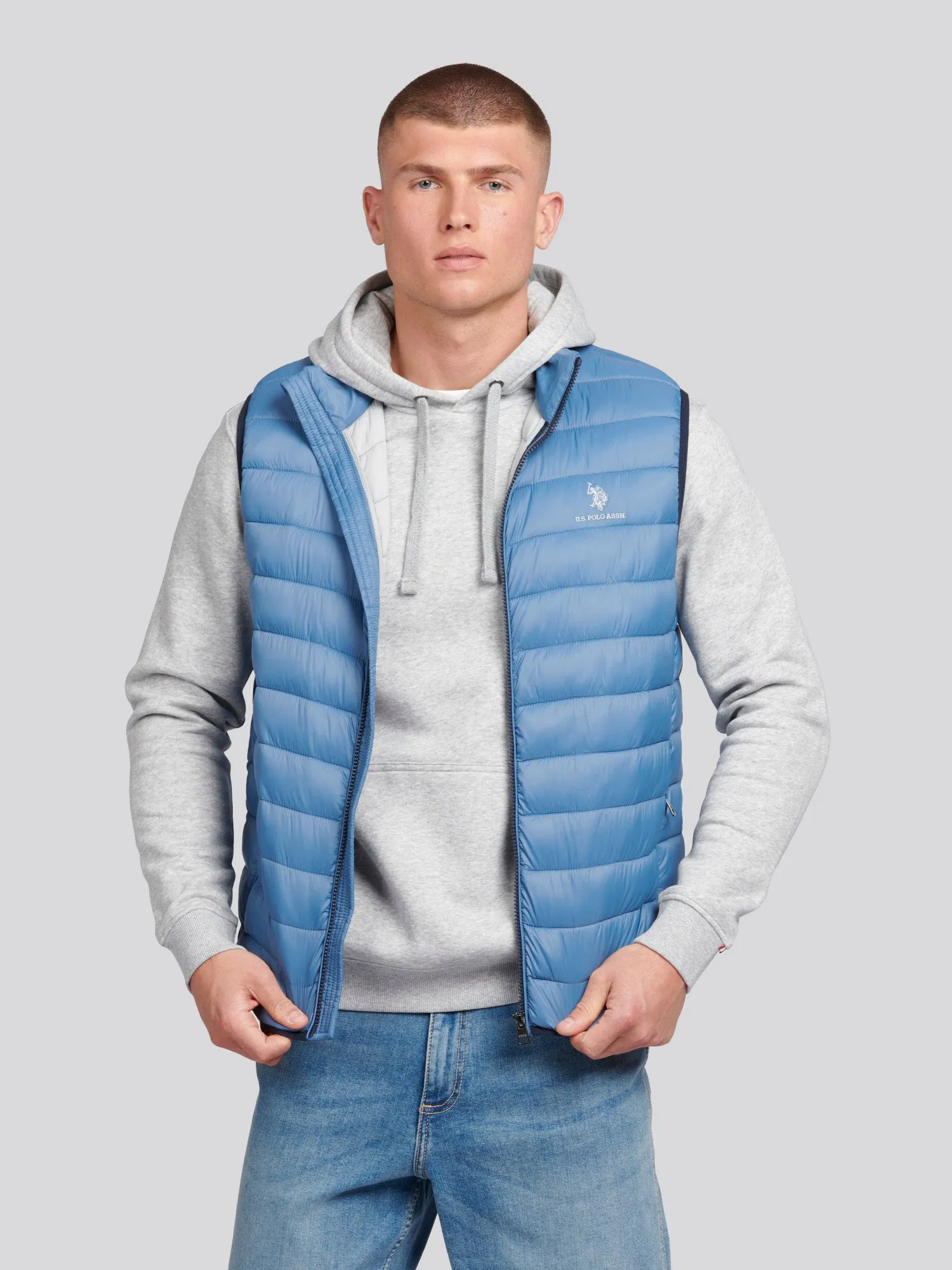 Mens Bound Quilted Gilet in Blue Horizon