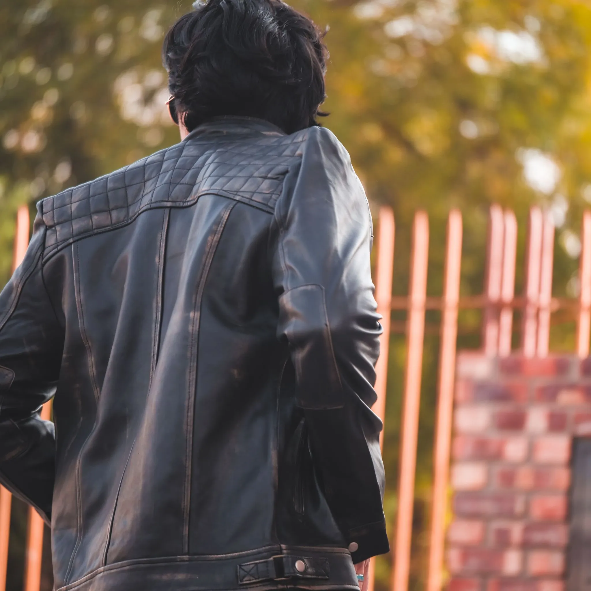 Men's Casual Signature Diamond Lambskin Leather Jacket-Vintage Black