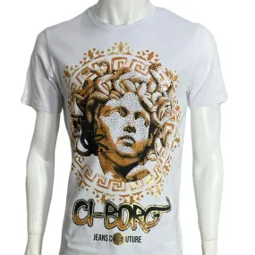 Men's White Graphic Tees With Stone 100% Cotton Crewneck T-Shirt