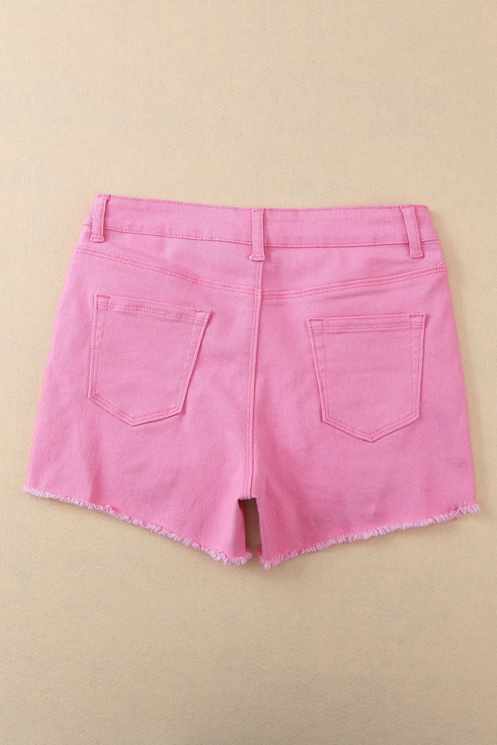 Mid-Rise Raw Hem Pink Denim Jean Shorts