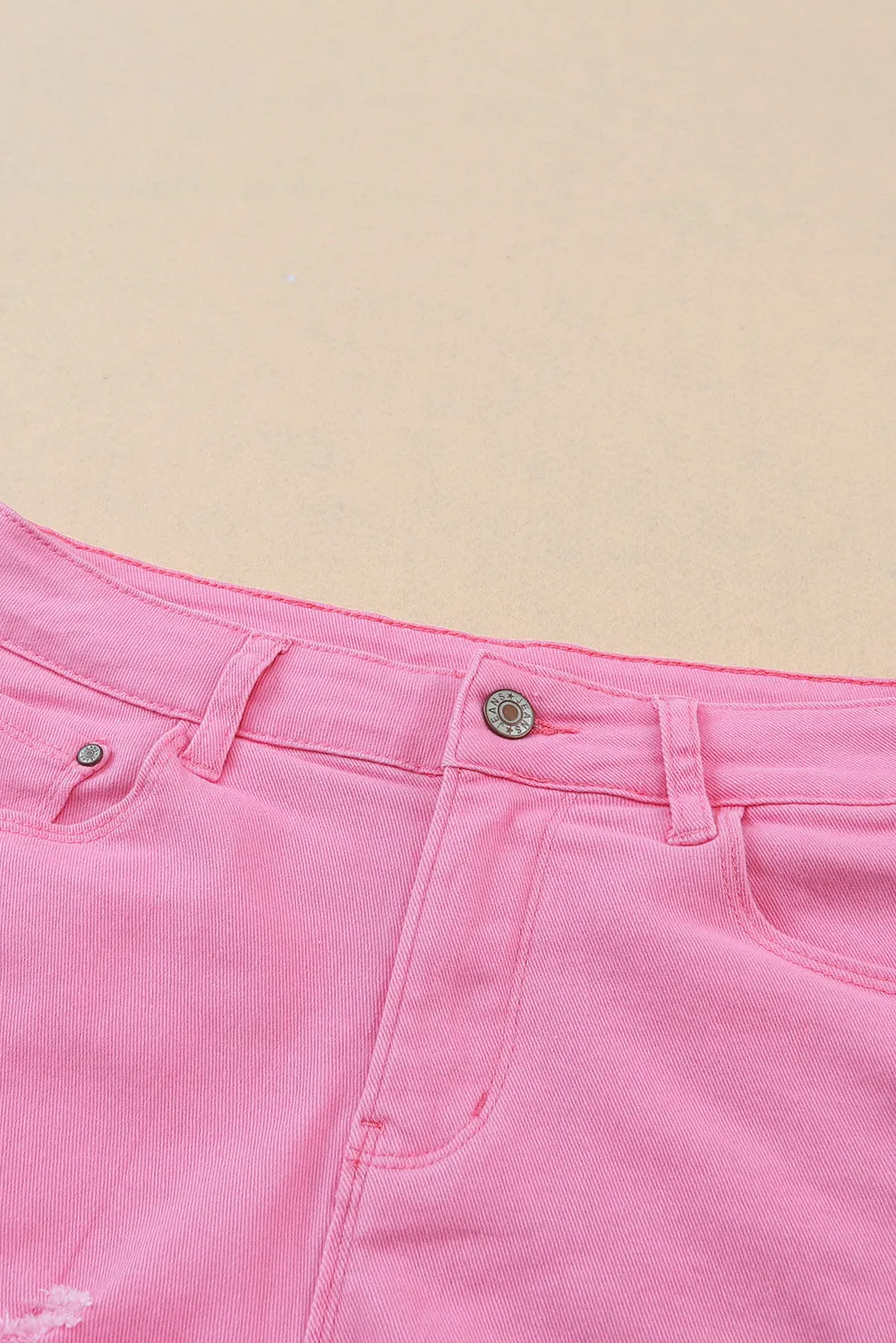 Mid-Rise Raw Hem Pink Denim Jean Shorts