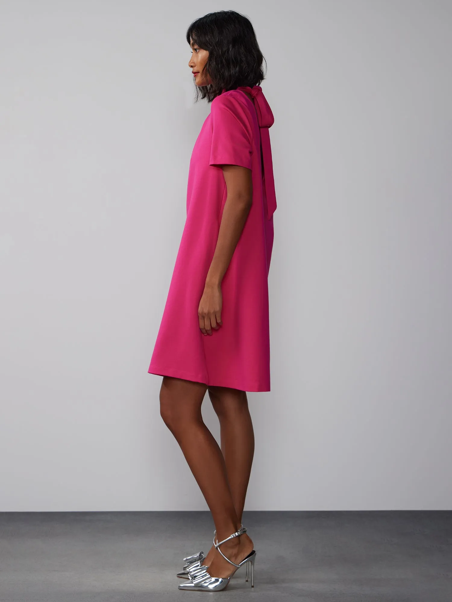 Mock Neck Bow Back Shift Dress