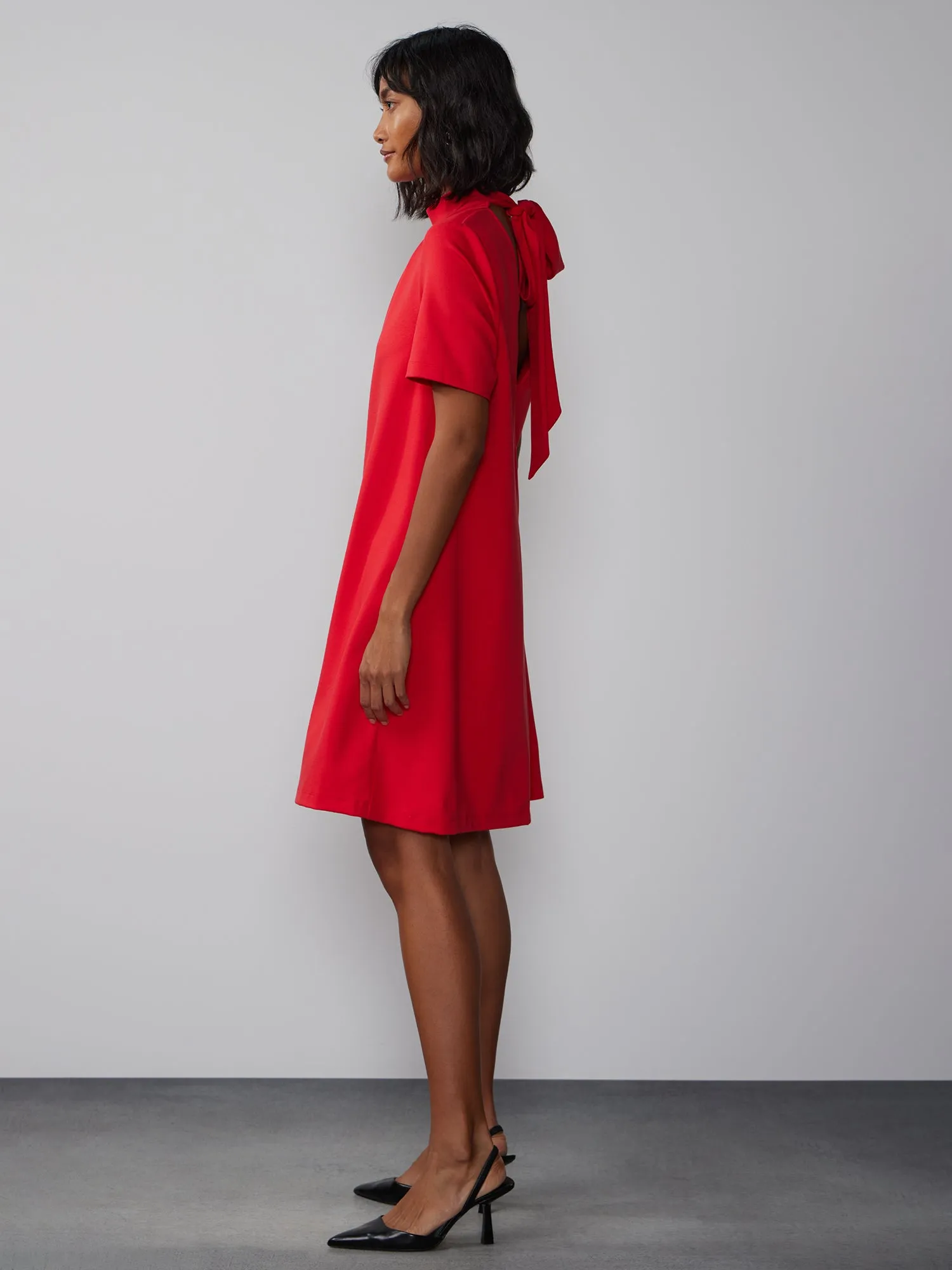 Mock Neck Bow Back Shift Dress