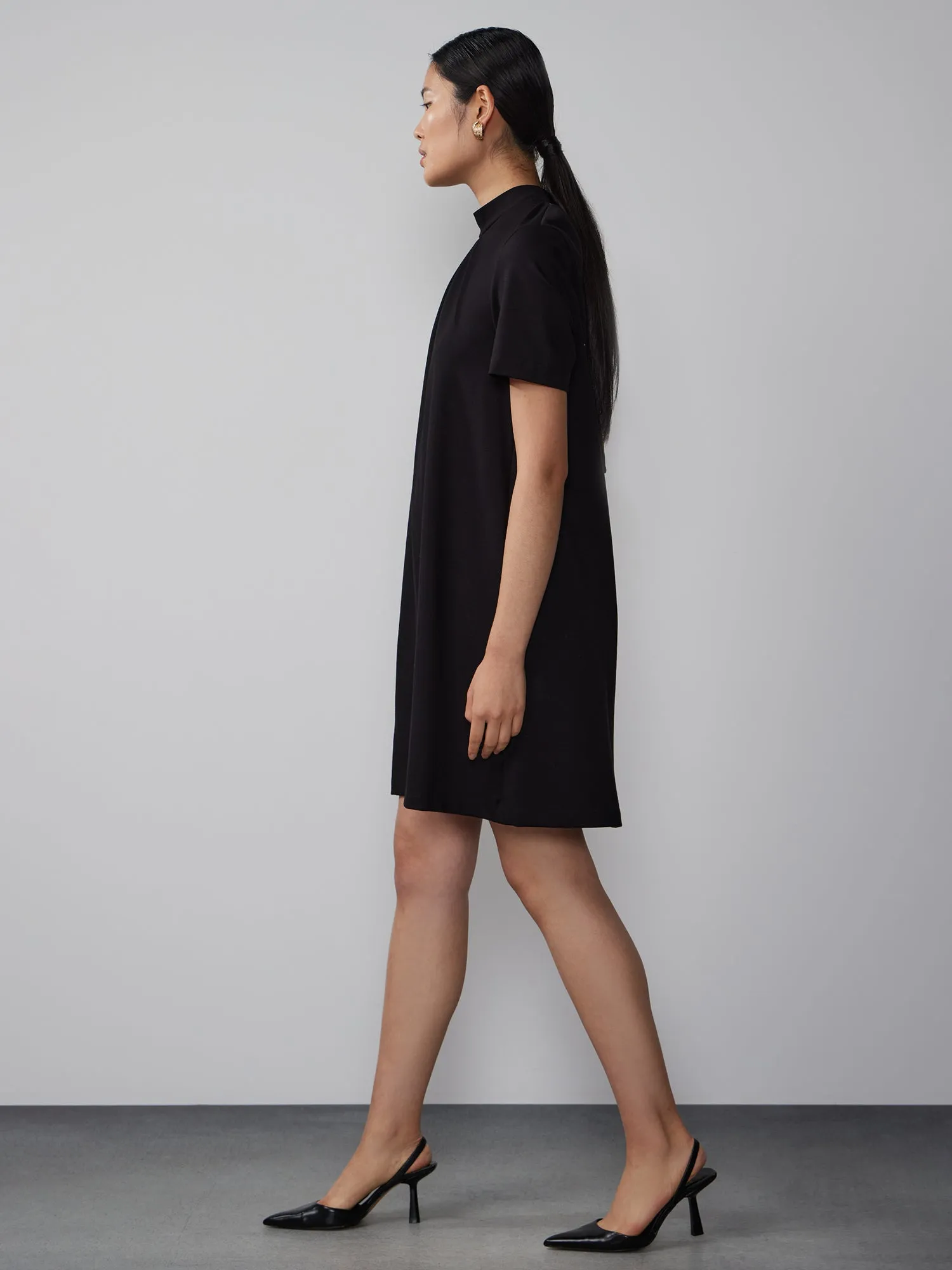 Mock Neck Bow Back Shift Dress