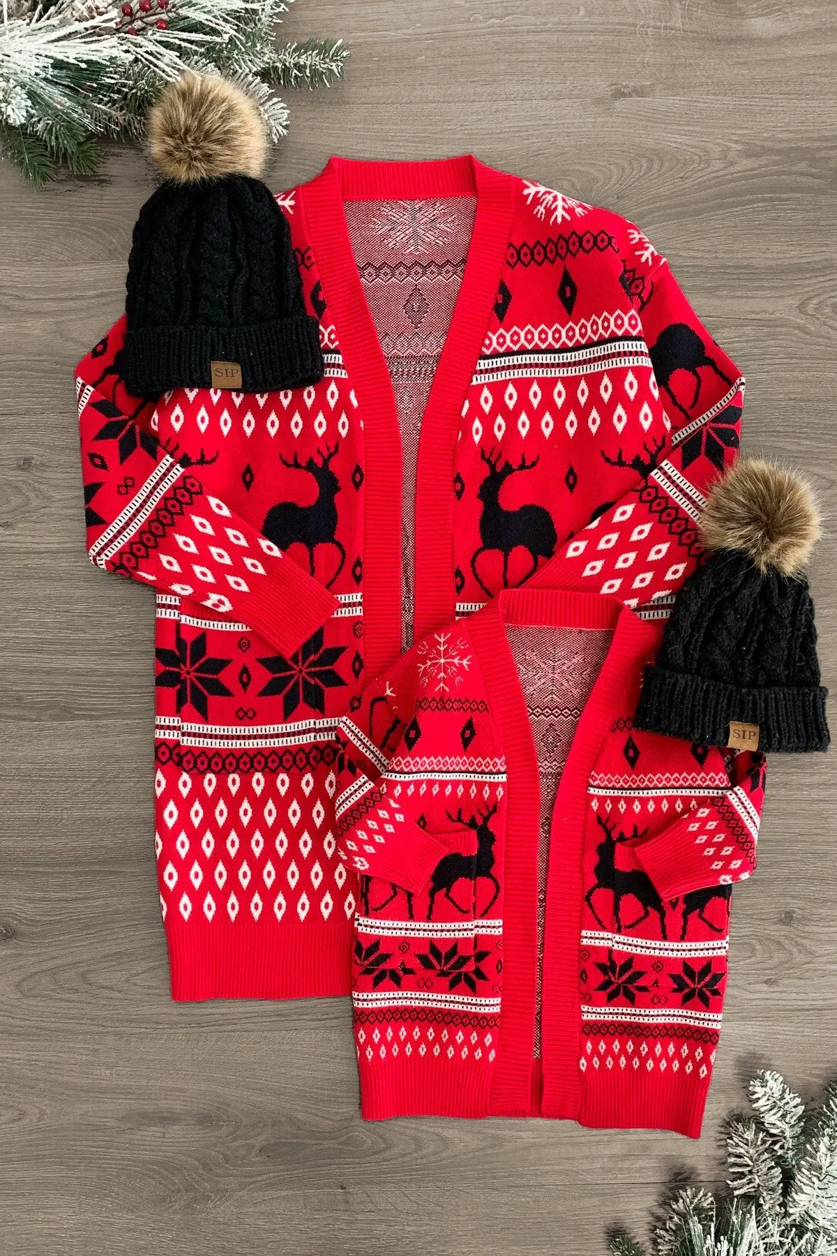 Mom & Me - Red Nordic Snowflake Cardigan