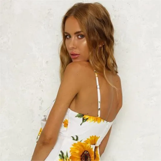 Mother and Daughter Matching Sunflower White Maxi Cami Dresses