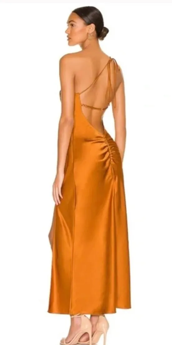 NBD Burnt Orange One Shoulder Midi Dress