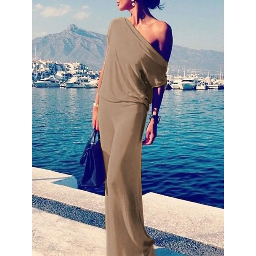 One Shoulder  Plain Maxi Dresses