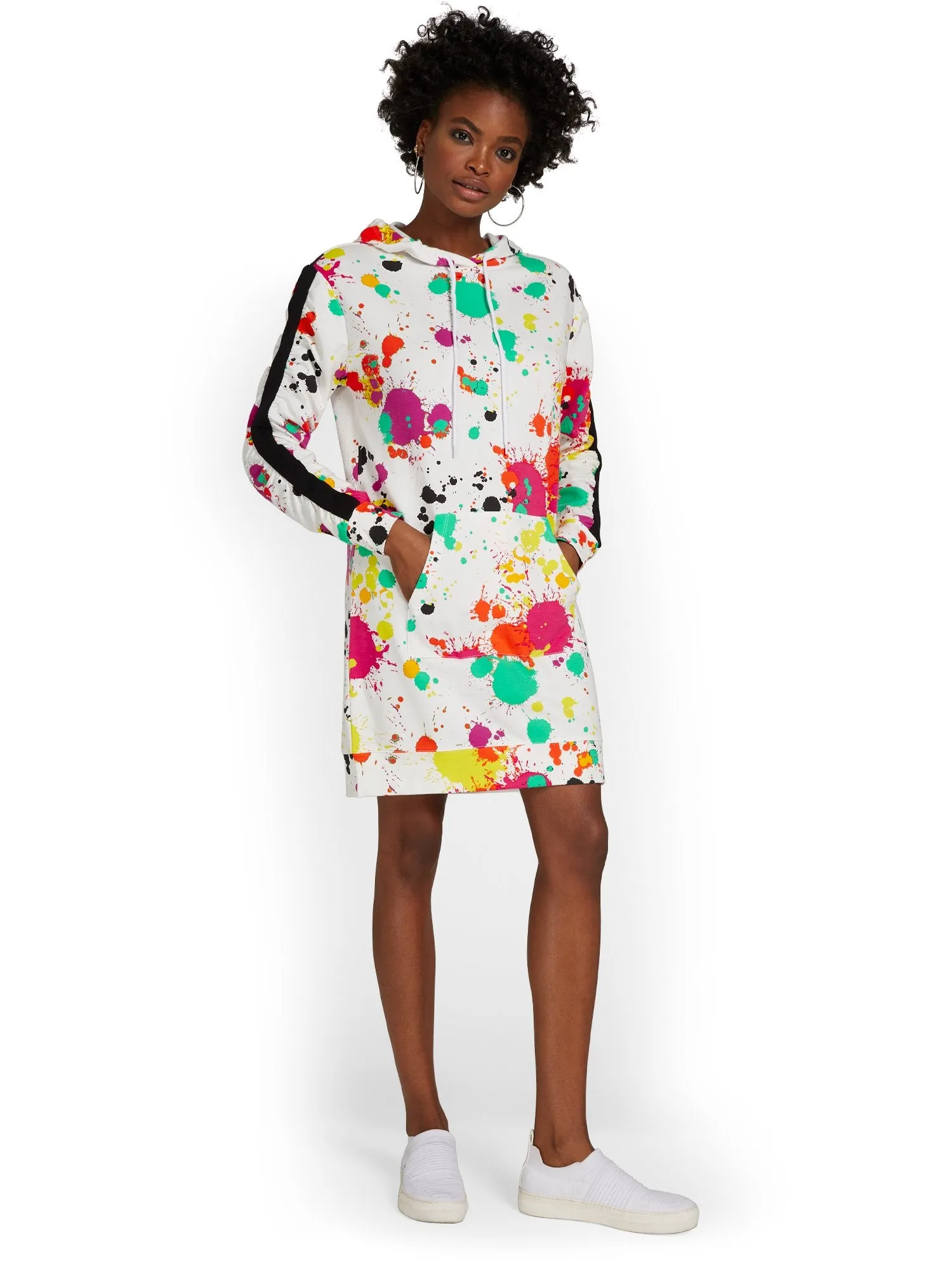 Paint-Splatter French Terry Hoodie Dress