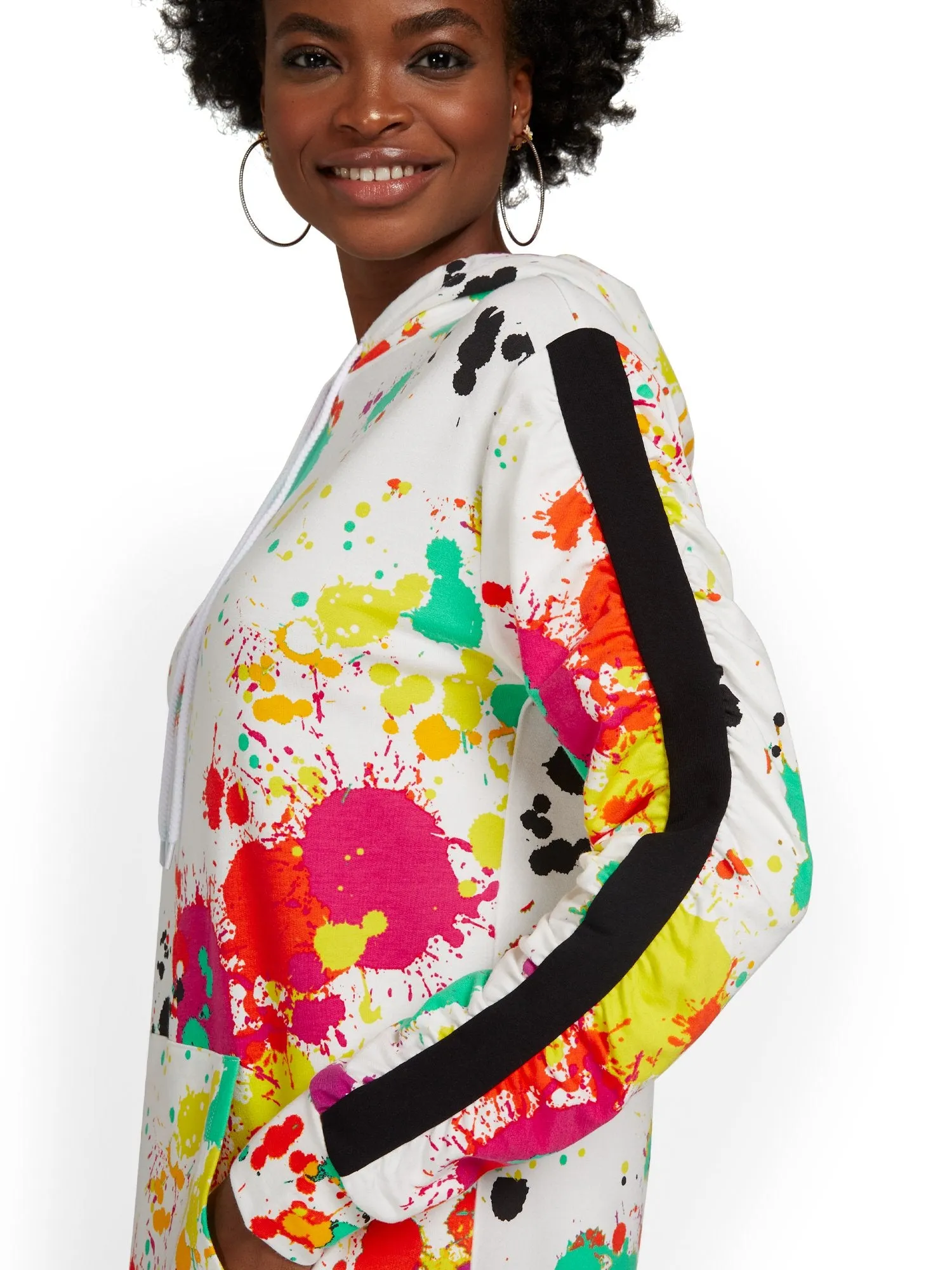 Paint-Splatter French Terry Hoodie Dress