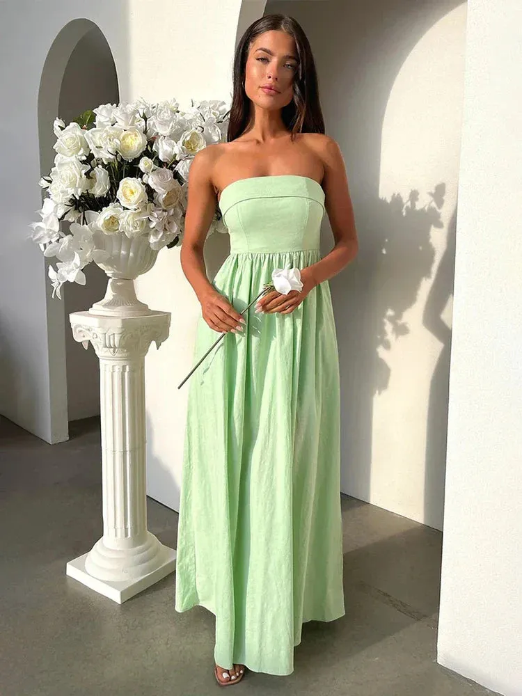 Pleated A-line Long Off Shoulder Backless Nightclub Spring Summer Maxi Dress