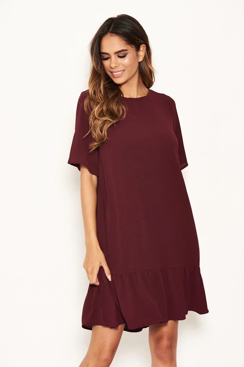 Plum Frill Hem Shift Dress