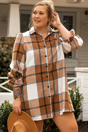 Plus Size Plaid Flounce Shirt Dress