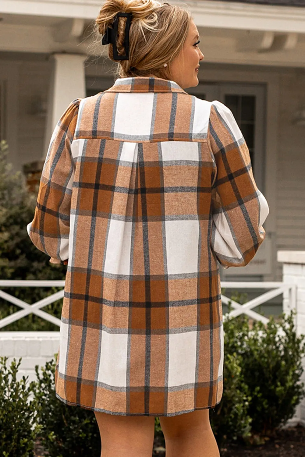 Plus Size Plaid Flounce Shirt Dress