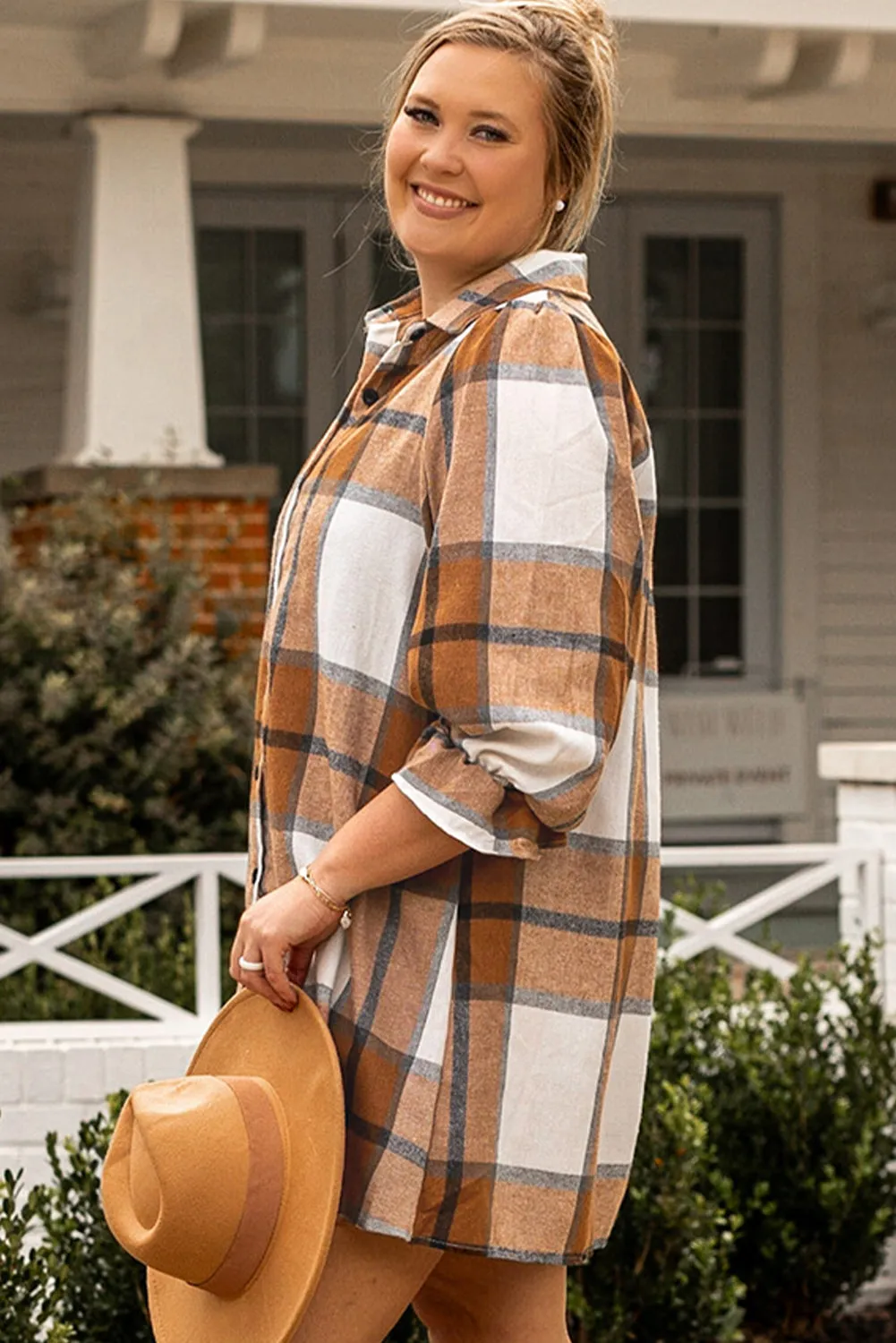 Plus Size Plaid Flounce Shirt Dress