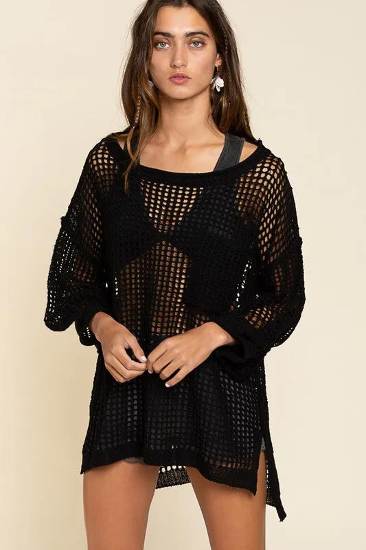 Pol Oversized Fit See-through Pullover Sweater