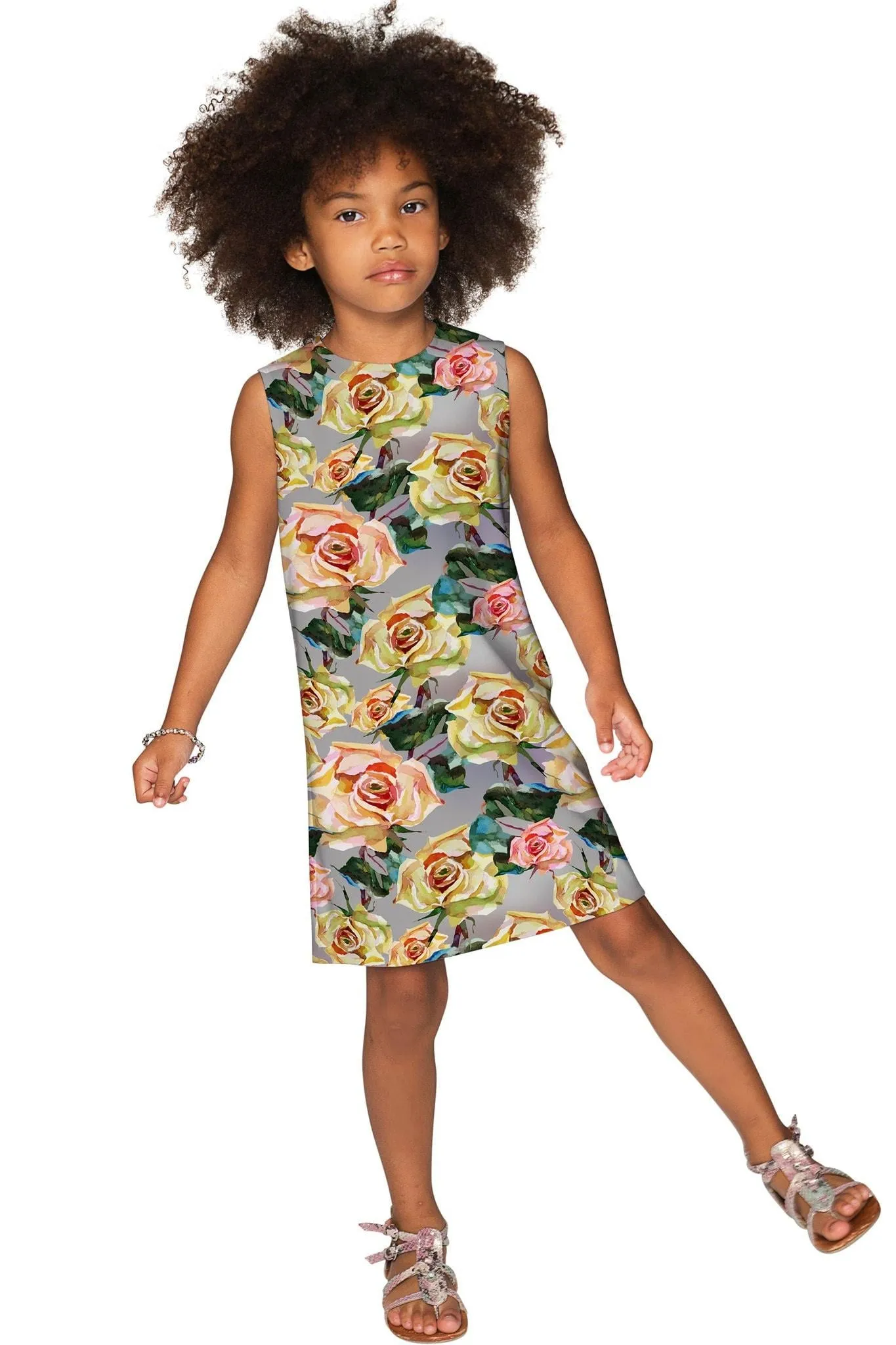 Prima Donna Adele Cute Grey Floral Party Shift Dress - Girls