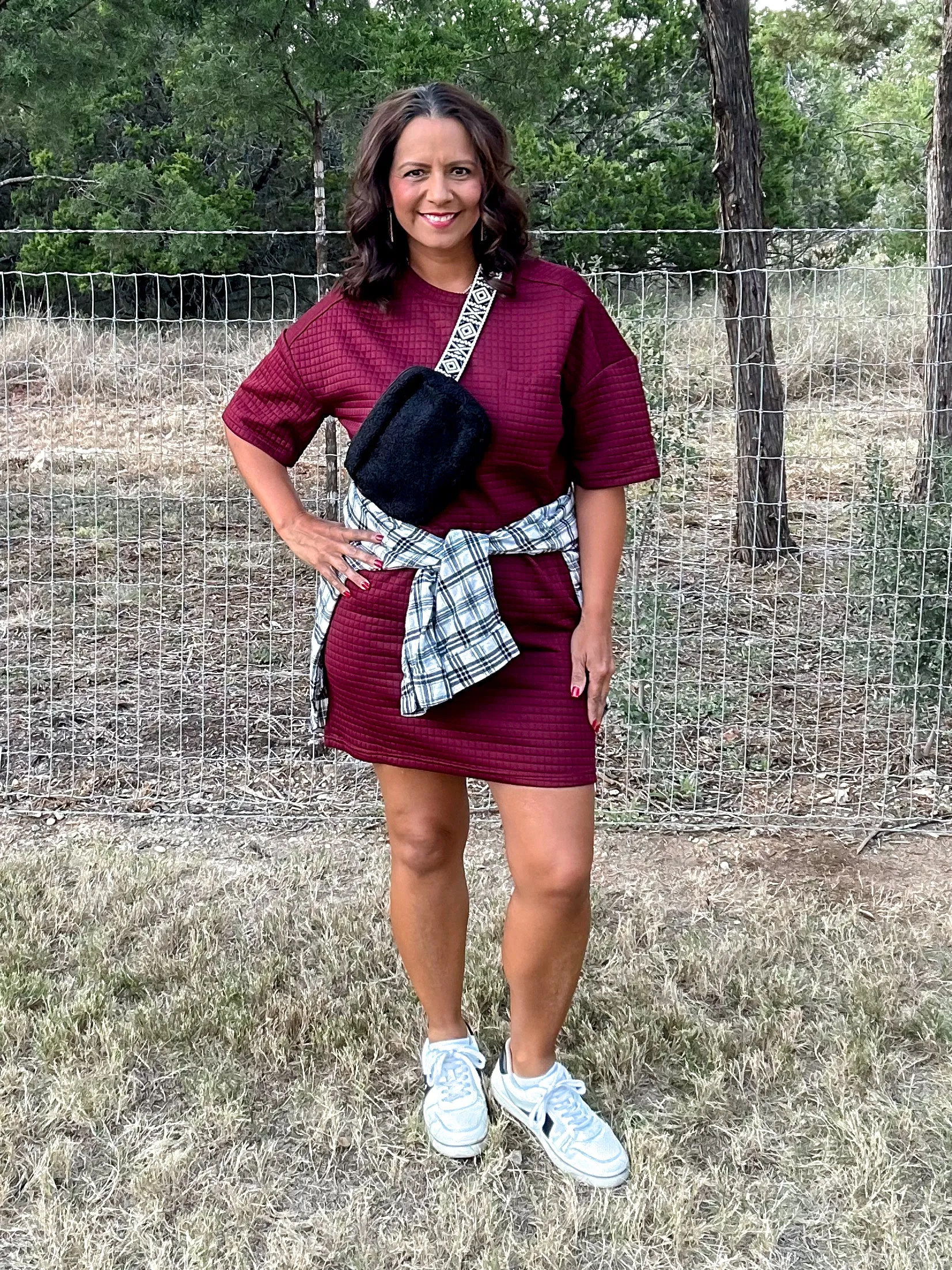 Quilted Mini Dress - Wine