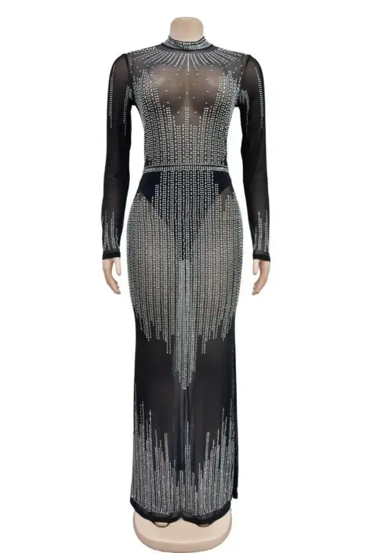 Rhinestone Glimmer Sleek Maxi Dress