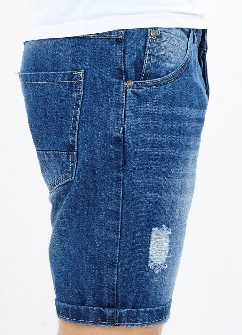 RIP DETAIL SANDBLASTED DENIM SHORTS