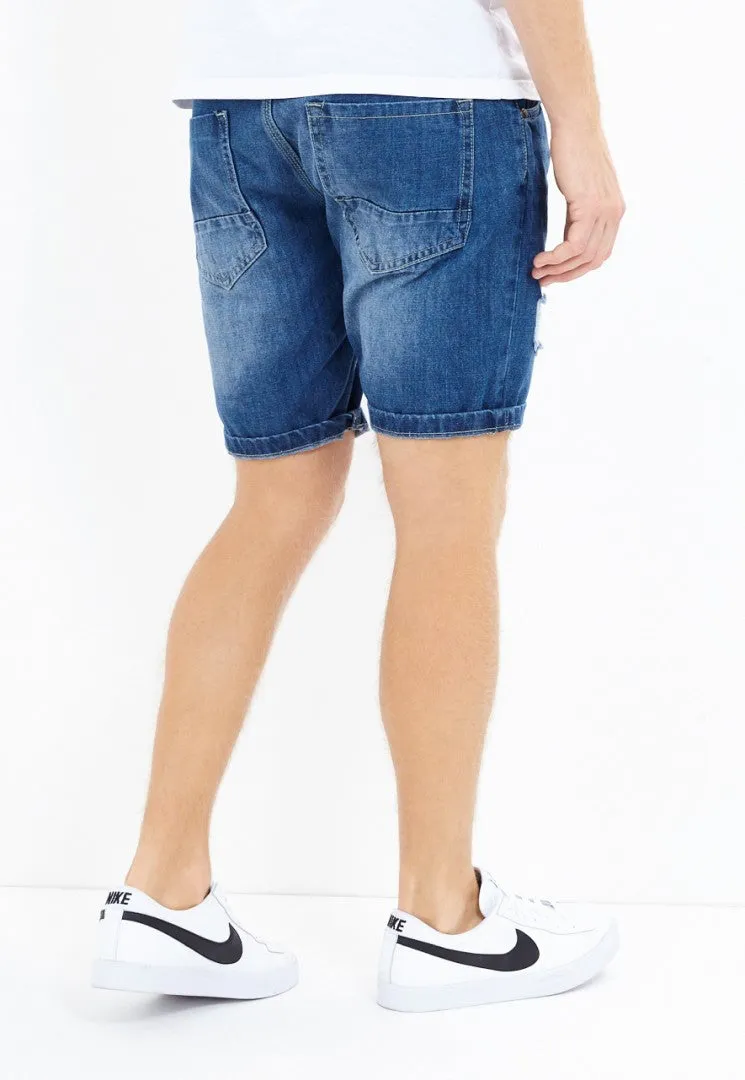 RIP DETAIL SANDBLASTED DENIM SHORTS