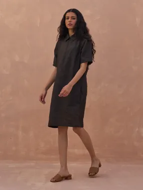 Runa Linen Shift Dress - Charcoal