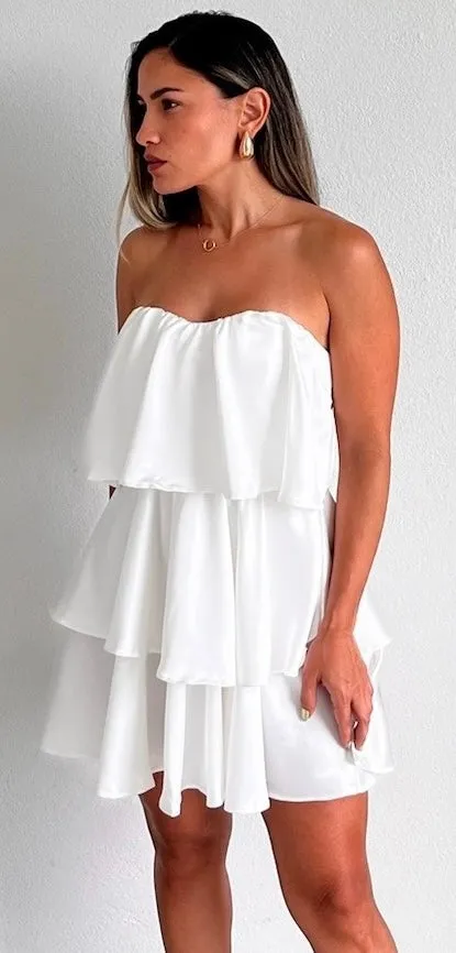 Sensationally Precious White Ruffled Shift Dress