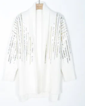 Sequin embellished shoulder and front soft knit cardigan