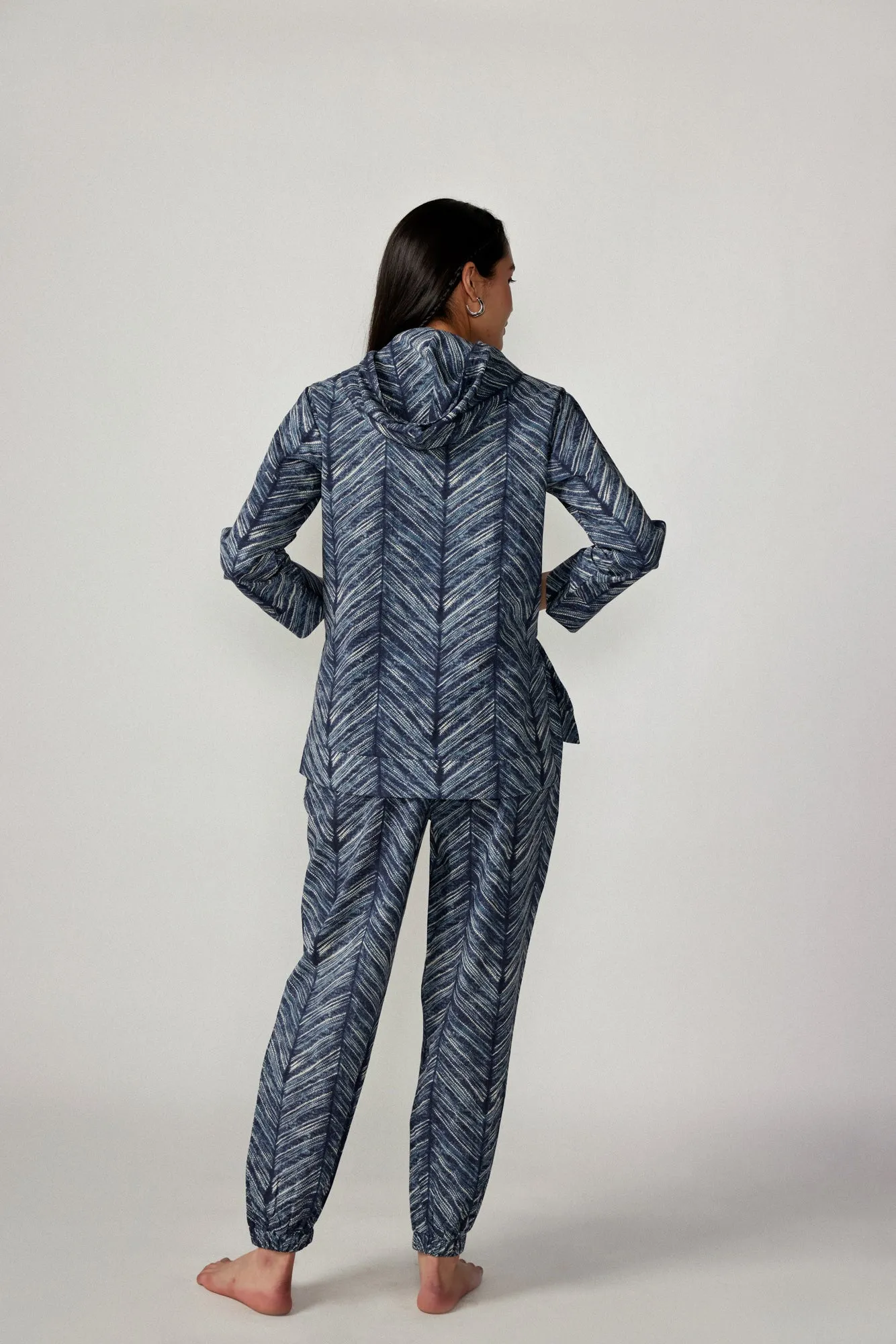 Shibori Print on Indigo Cotton Hoodie Set