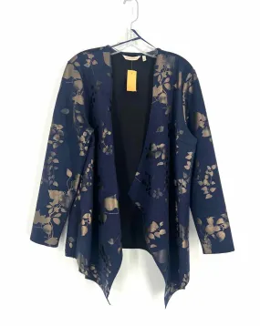 Soft Surroundings Size L Navy/Bronze Floral Screenprint Cardigans Cardigan