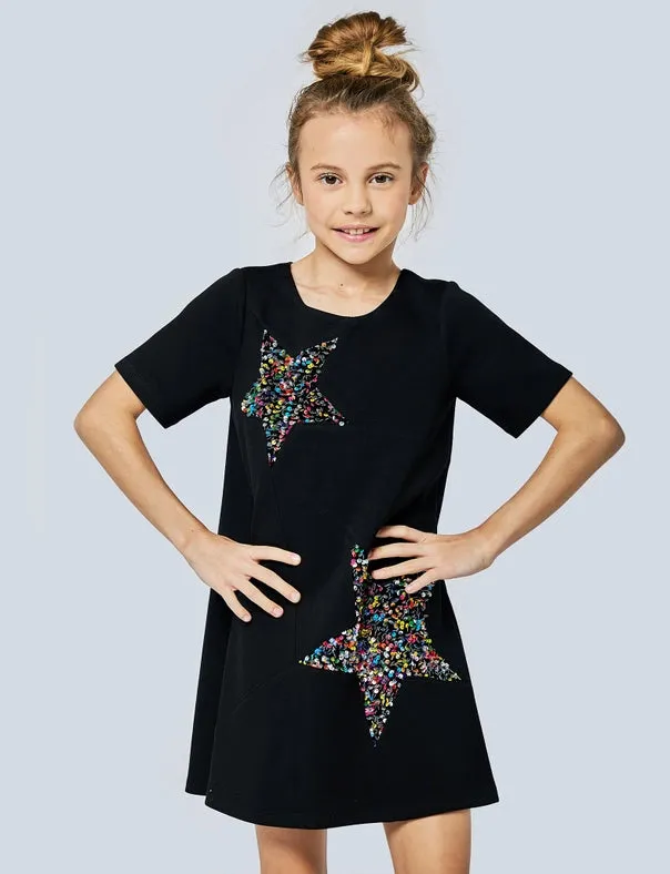 S/S Shift Dress with Sequin Stars