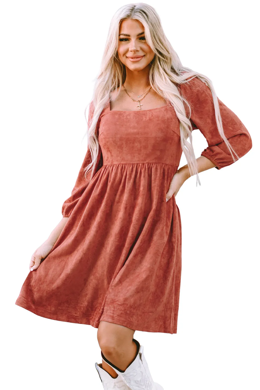 Suede Puff Sleeve Dress