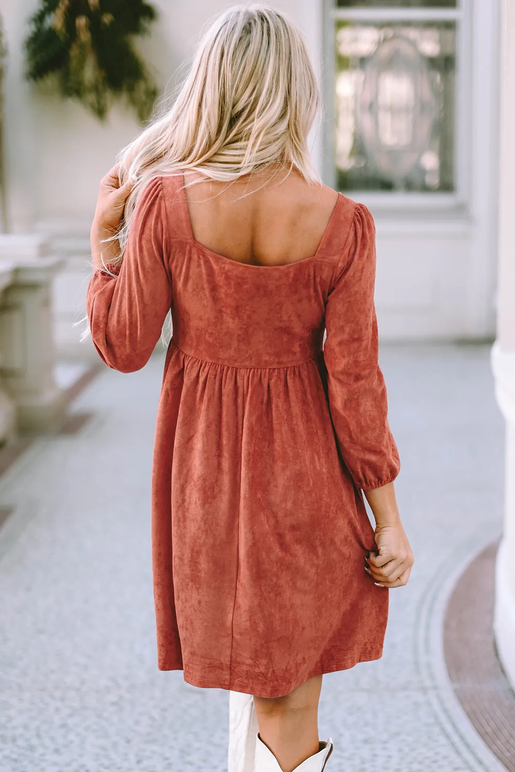 Suede Puff Sleeve Dress