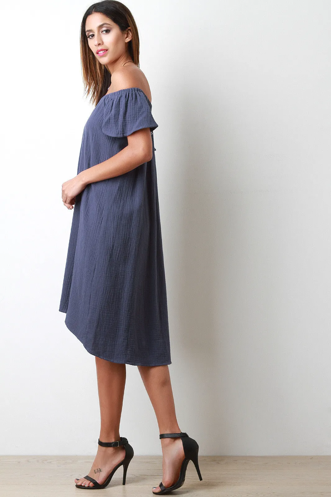 Texture Knit Bardot Shift Dress