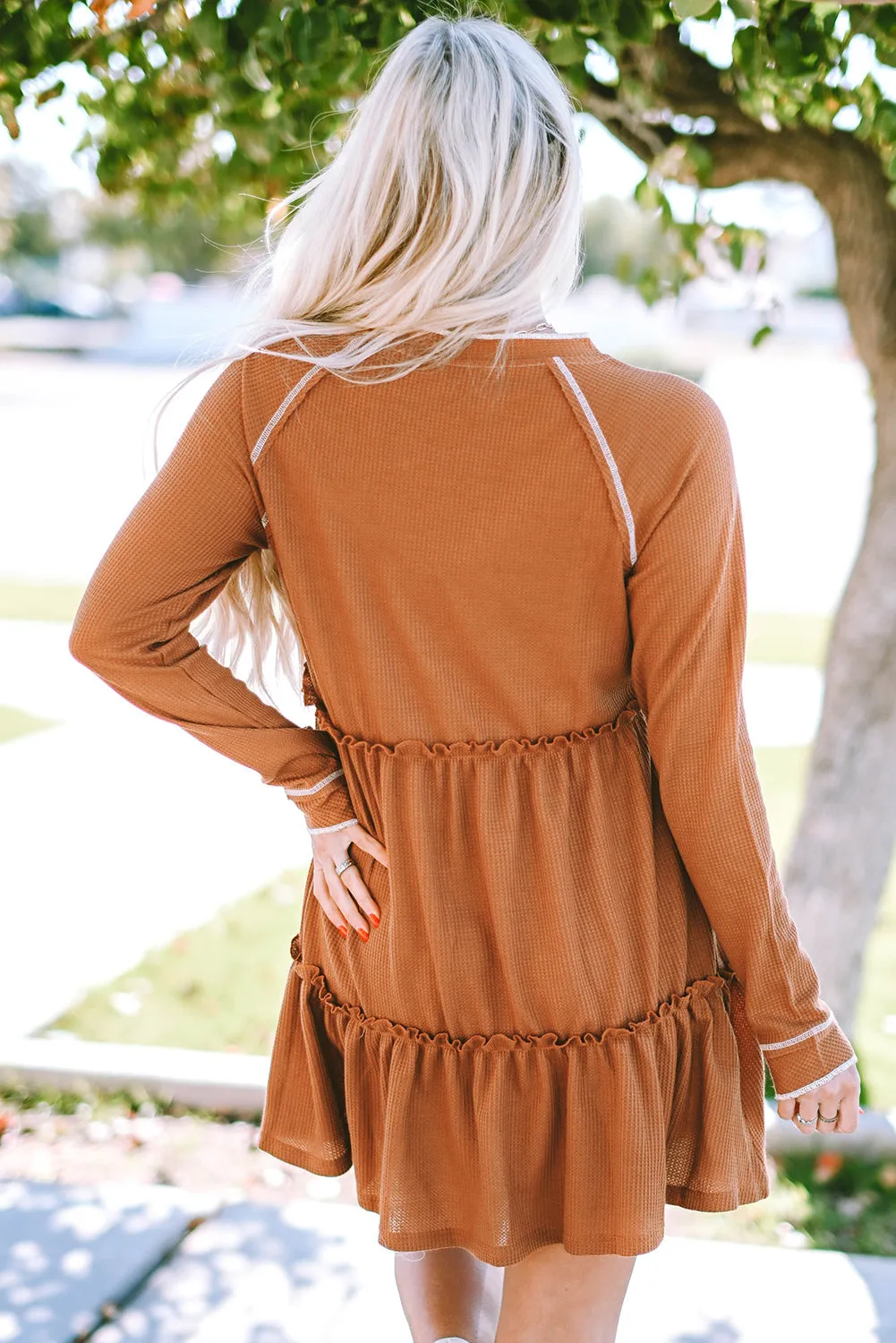 Textured Long Sleeve Mini Dress