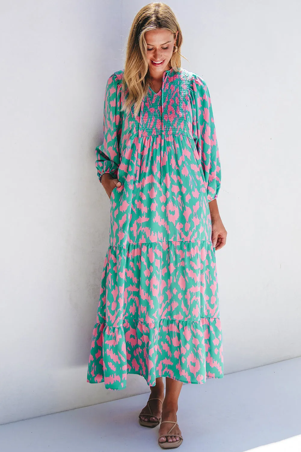 Tied Notched Neck Long Dress