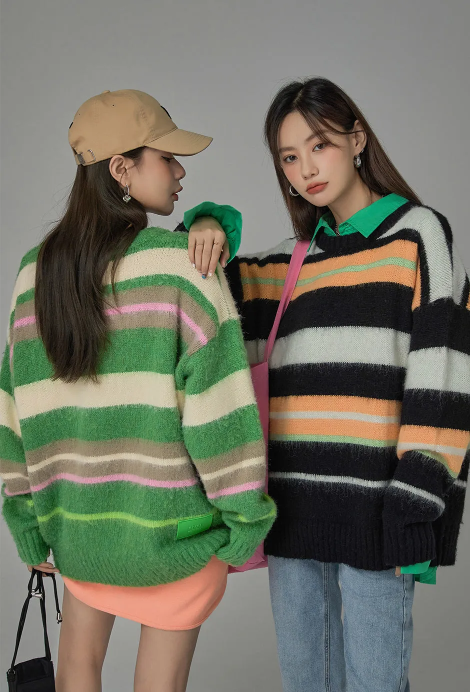 Tiktok Fame Stripes Knit Oversized Sweater