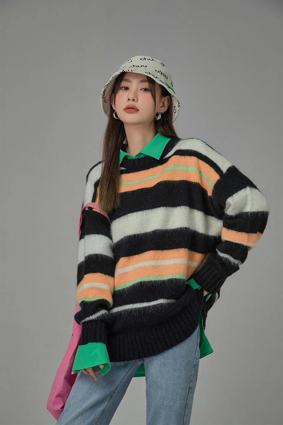 Tiktok Fame Stripes Knit Oversized Sweater